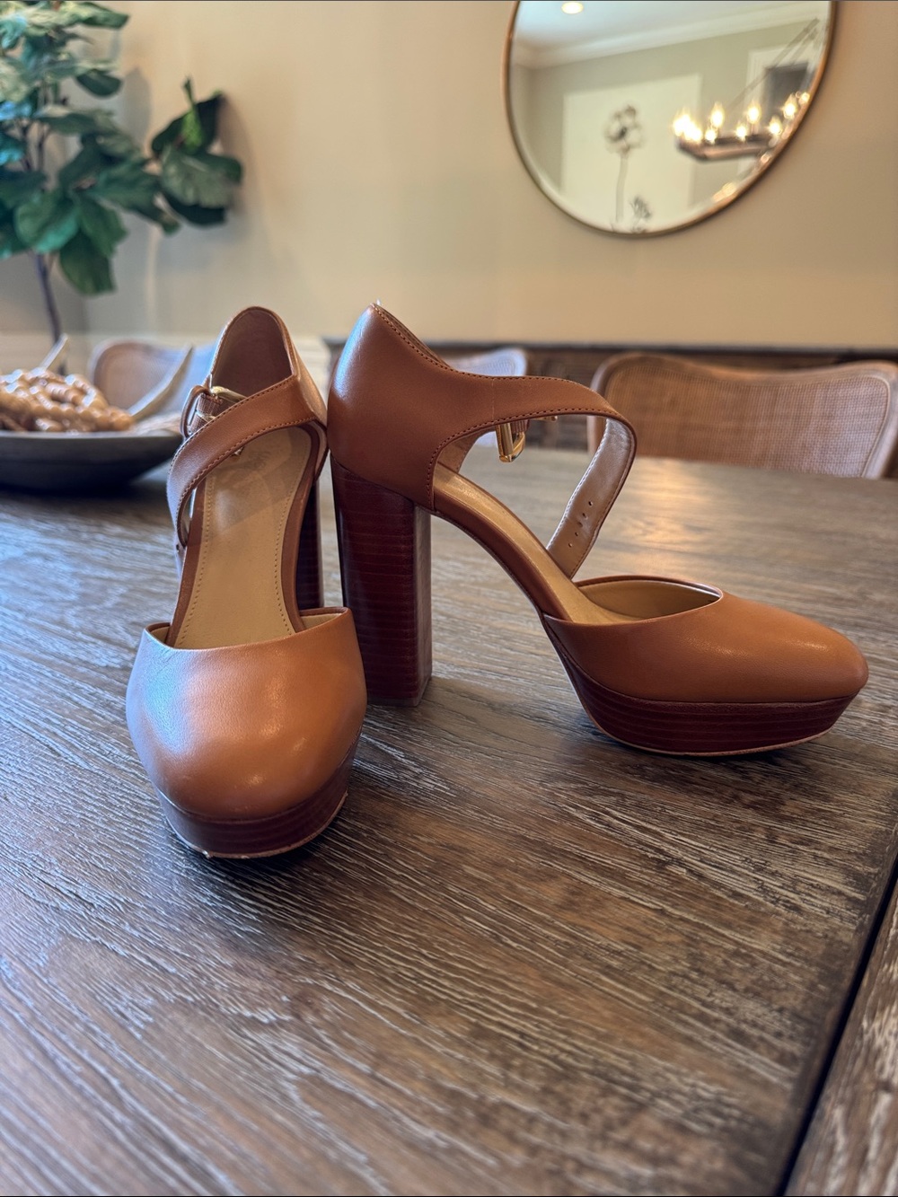 Michael Kors Cognac Platform Mary Jane Heels